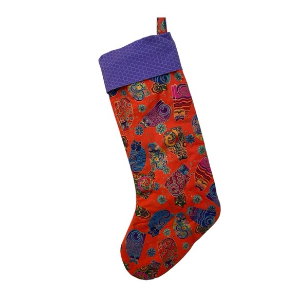 Handmade Laurel Burch Fabric Pattern Christmas Cat Stocking - Picture 6 of 6